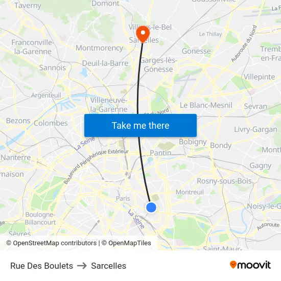 Rue Des Boulets to Sarcelles map