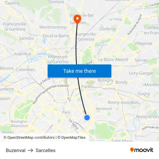 Buzenval to Sarcelles map