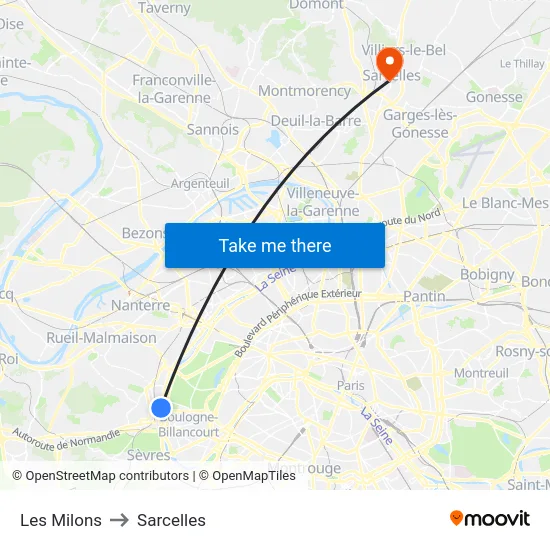 Les Milons to Sarcelles map