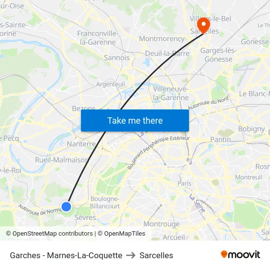 Garches - Marnes-La-Coquette to Sarcelles map
