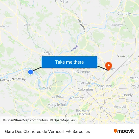 Gare Des Clairières de Verneuil to Sarcelles map