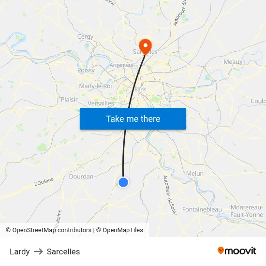 Lardy to Sarcelles map