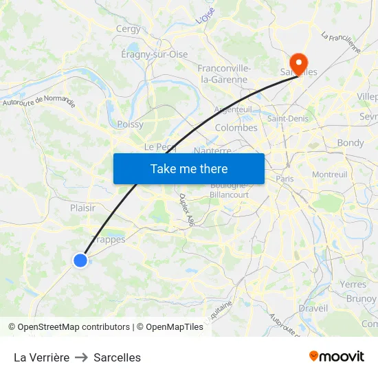 La Verrière to Sarcelles map