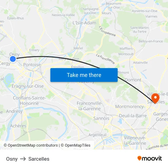 Osny to Sarcelles map