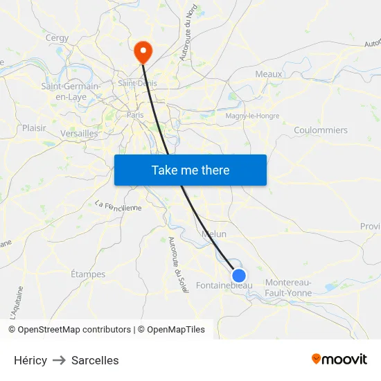 Héricy to Sarcelles map