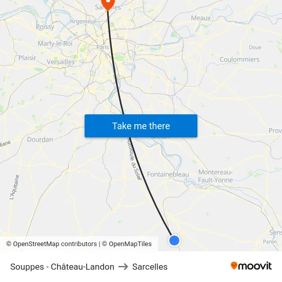 Souppes - Château-Landon to Sarcelles map