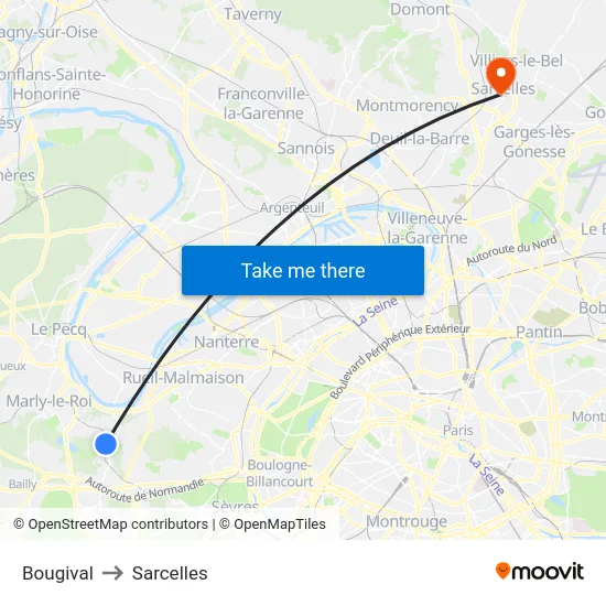 Bougival to Sarcelles map