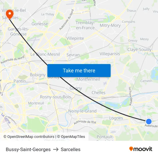 Bussy-Saint-Georges to Sarcelles map