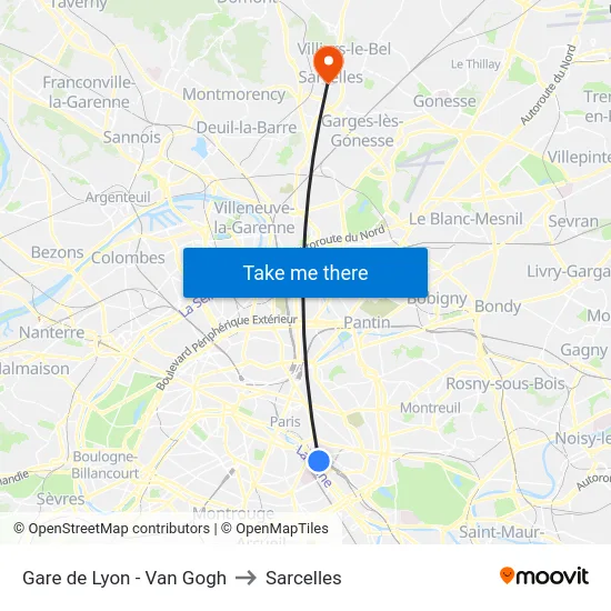 Gare de Lyon - Van Gogh to Sarcelles map