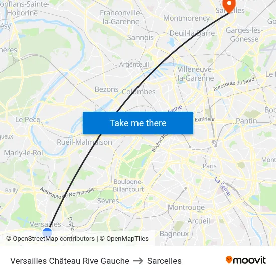 Versailles Château Rive Gauche to Sarcelles map