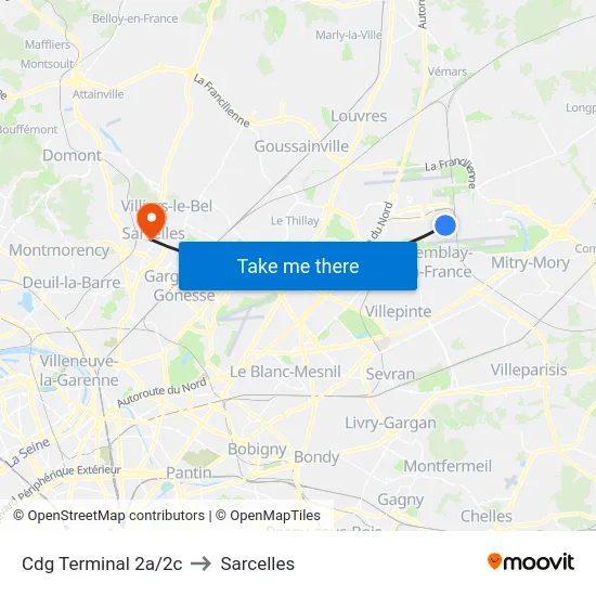 Cdg Terminal 2a/2c to Sarcelles map