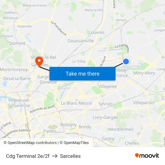 Cdg Terminal 2e/2f to Sarcelles map