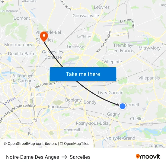 Notre-Dame-Des-Anges to Sarcelles map