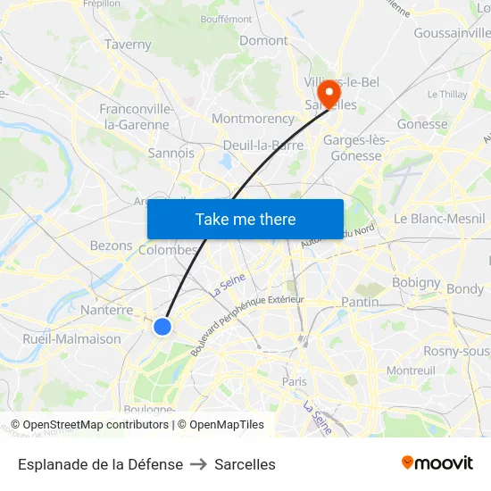 Esplanade de la Défense to Sarcelles map