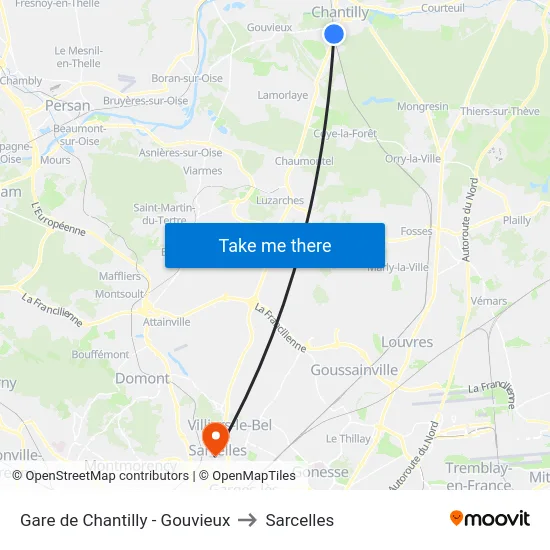 Gare de Chantilly - Gouvieux to Sarcelles map