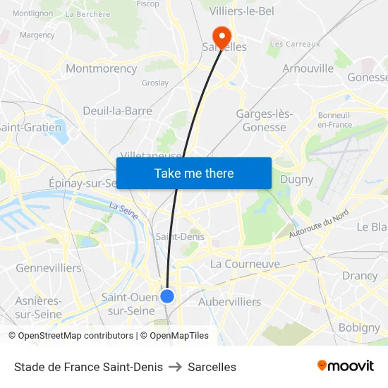 Stade de France Saint-Denis to Sarcelles map