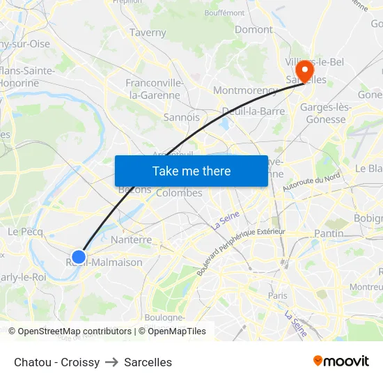 Chatou - Croissy to Sarcelles map