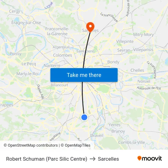 Robert Schuman (Parc Silic Centre) to Sarcelles map