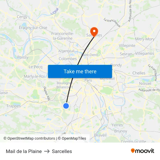 Mail de la Plaine to Sarcelles map