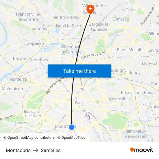 Montsouris to Sarcelles map