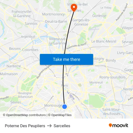 Poterne Des Peupliers to Sarcelles map