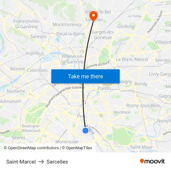 Saint-Marcel to Sarcelles map