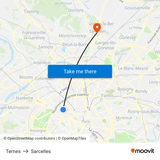 Ternes to Sarcelles map