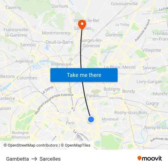 Gambetta to Sarcelles map