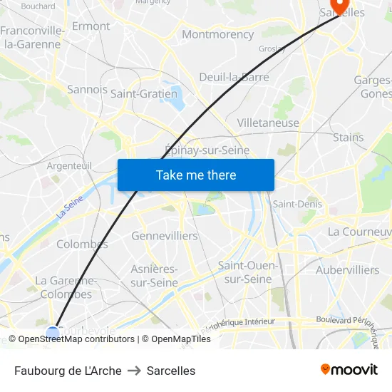 Faubourg de L'Arche to Sarcelles map