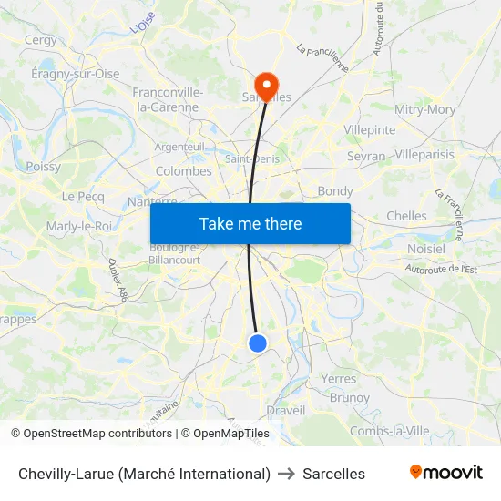 Chevilly-Larue​ (Marché International​) to Sarcelles map