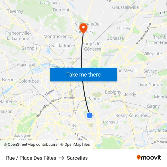 Rue / Place Des Fêtes to Sarcelles map
