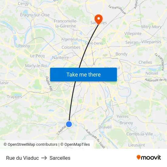 Rue du Viaduc to Sarcelles map