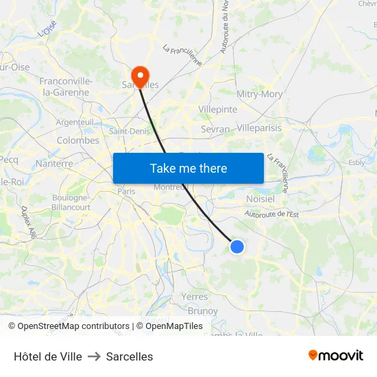 Hôtel de Ville to Sarcelles map