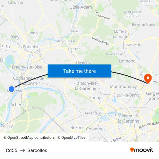 Cd55 to Sarcelles map
