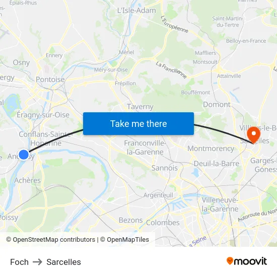 Foch to Sarcelles map