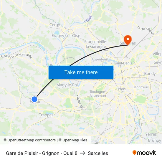 Gare de Plaisir - Grignon - Quai 8 to Sarcelles map