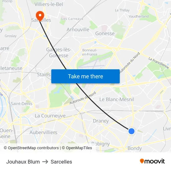 Jouhaux Blum to Sarcelles map