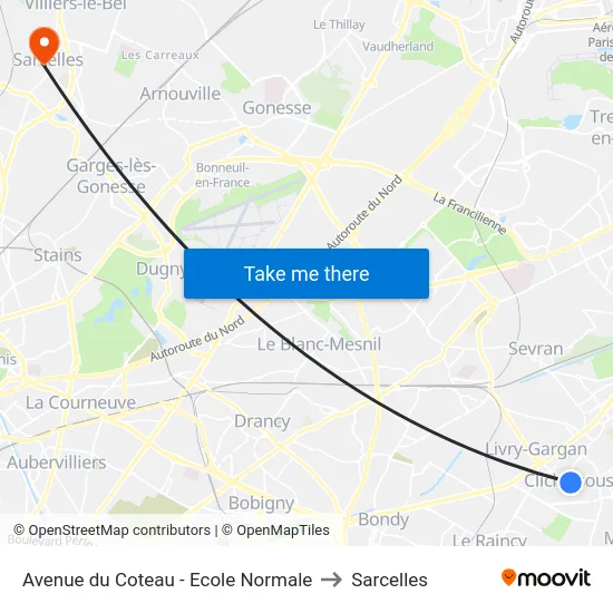 Avenue du Coteau - École Normale to Sarcelles map