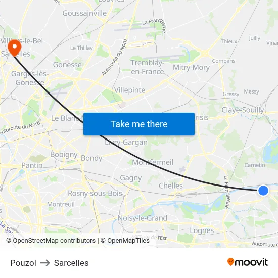 Pouzol to Sarcelles map
