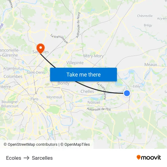 Ecoles to Sarcelles map