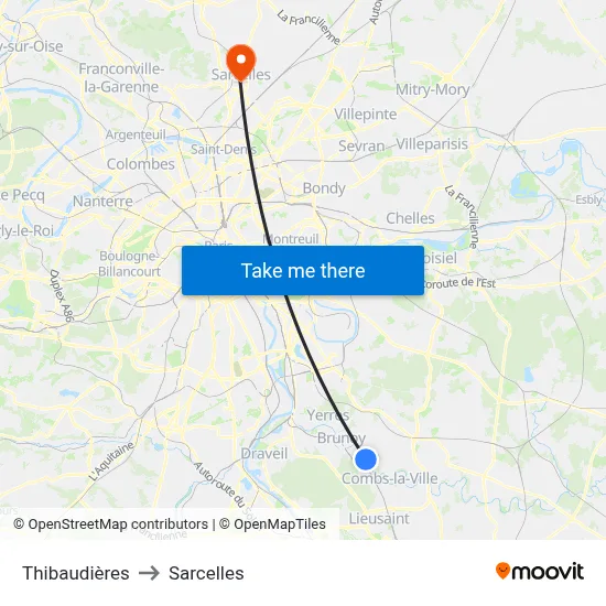 Thibaudières to Sarcelles map