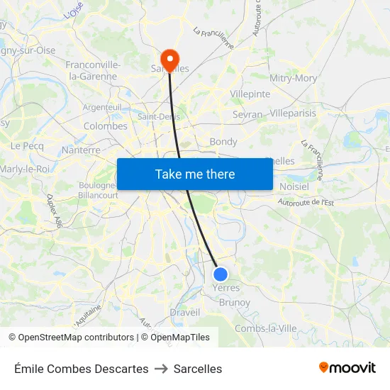 Émile Combes Descartes to Sarcelles map