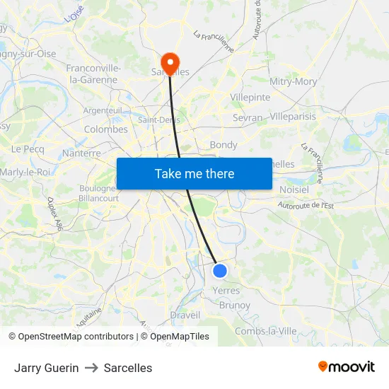 Jarry Guerin to Sarcelles map