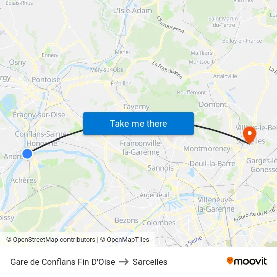 Gare de Conflans Fin D'Oise to Sarcelles map