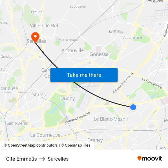 Cité Emmaüs to Sarcelles map
