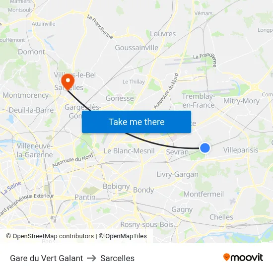 Gare du Vert Galant to Sarcelles map