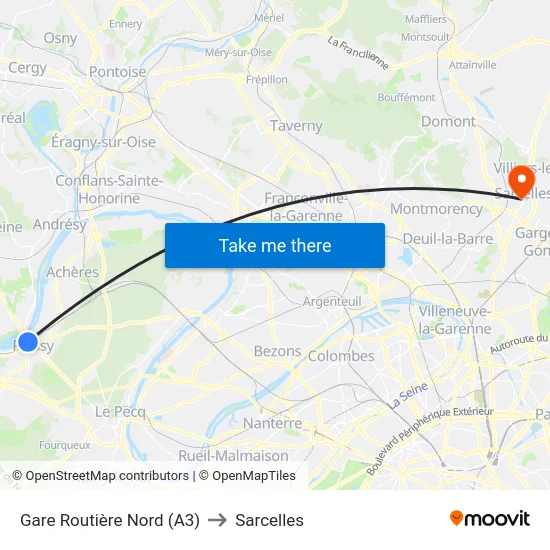 Gare Routière Nord (A3) to Sarcelles map
