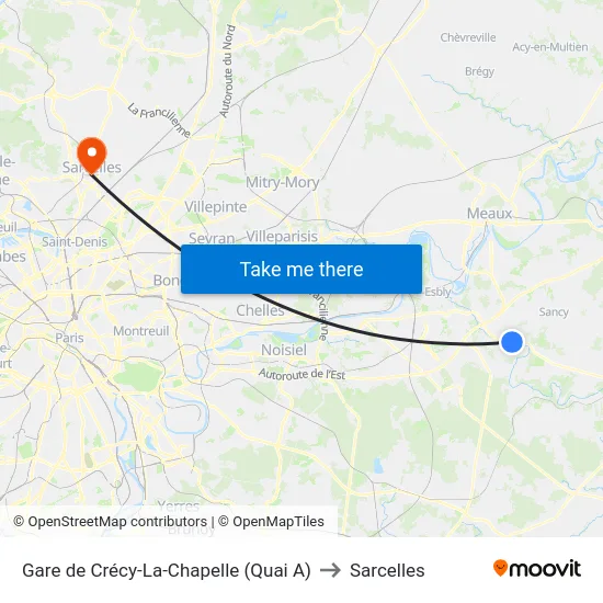 Gare de Crécy-La-Chapelle (Quai A) to Sarcelles map