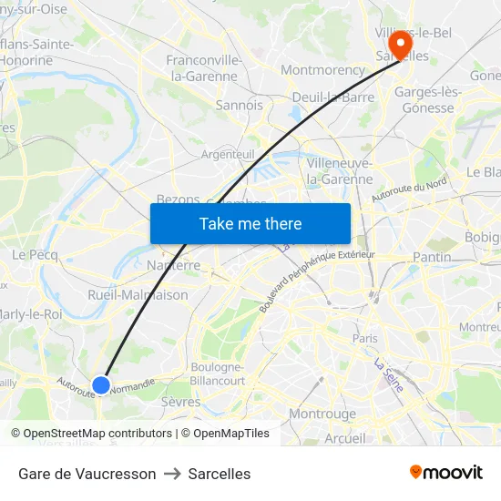 Gare de Vaucresson to Sarcelles map