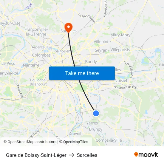 Gare de Boissy-Saint-Léger to Sarcelles map